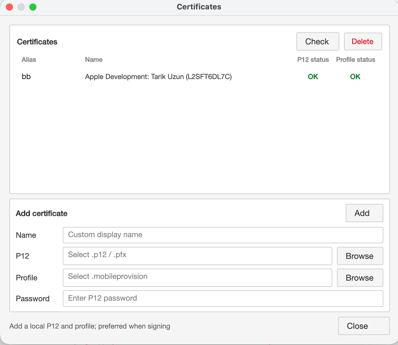 OSign Certificates